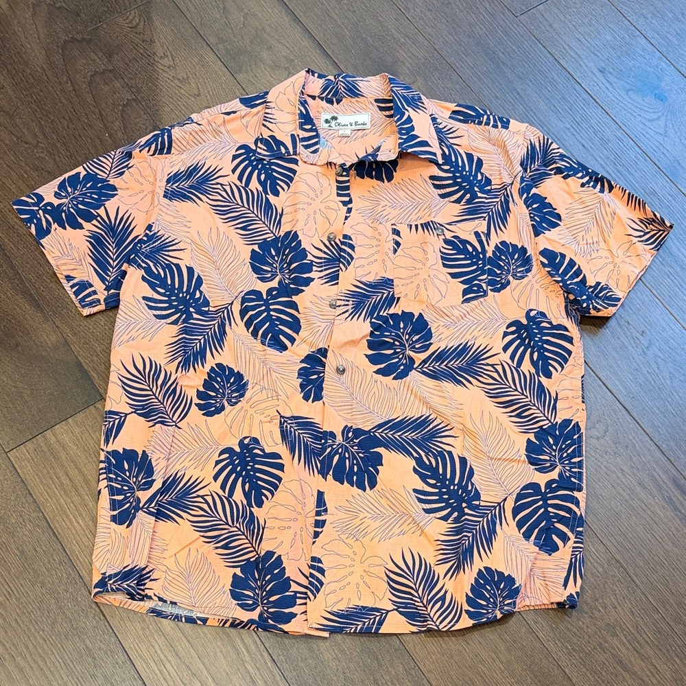 Oliver & Burke Tropical Print Size Large Button Down Short Sleeve Polo C11-020
